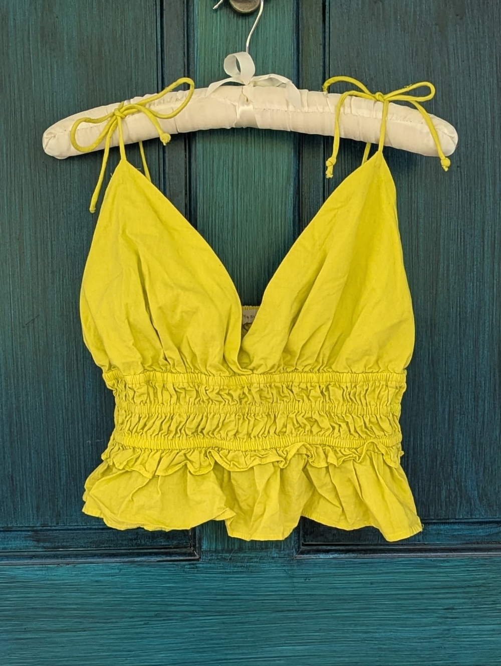 Sim & Sam Lemon Lime Green Smocked Crop Top Tank | Size Medium/Large Summer Boho